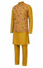 Mustard Aviary Kurta Jacket Set