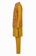 Mustard Aviary Kurta Jacket Set