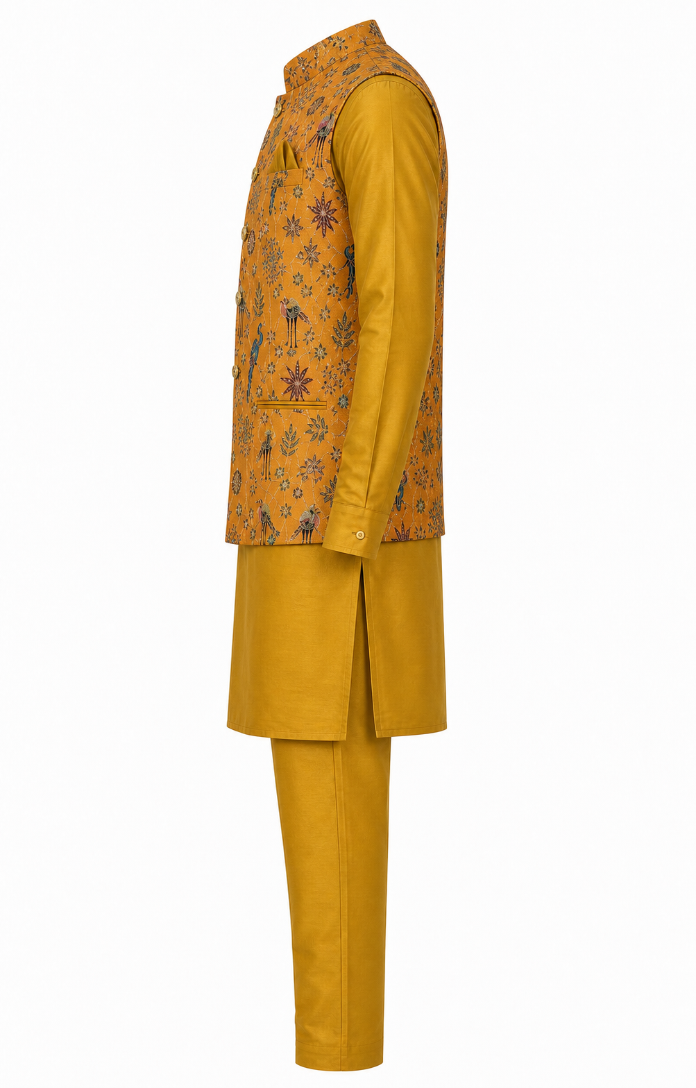 Mustard Aviary Kurta Jacket Set