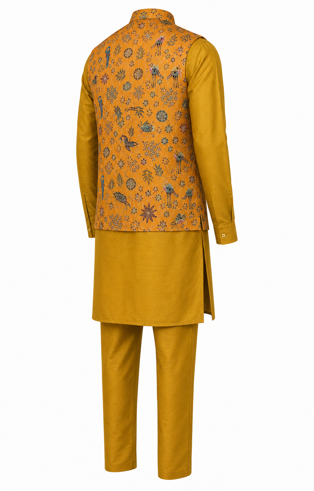 Mustard Aviary Kurta Jacket Set
