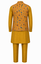 Mustard Aviary Kurta Jacket Set