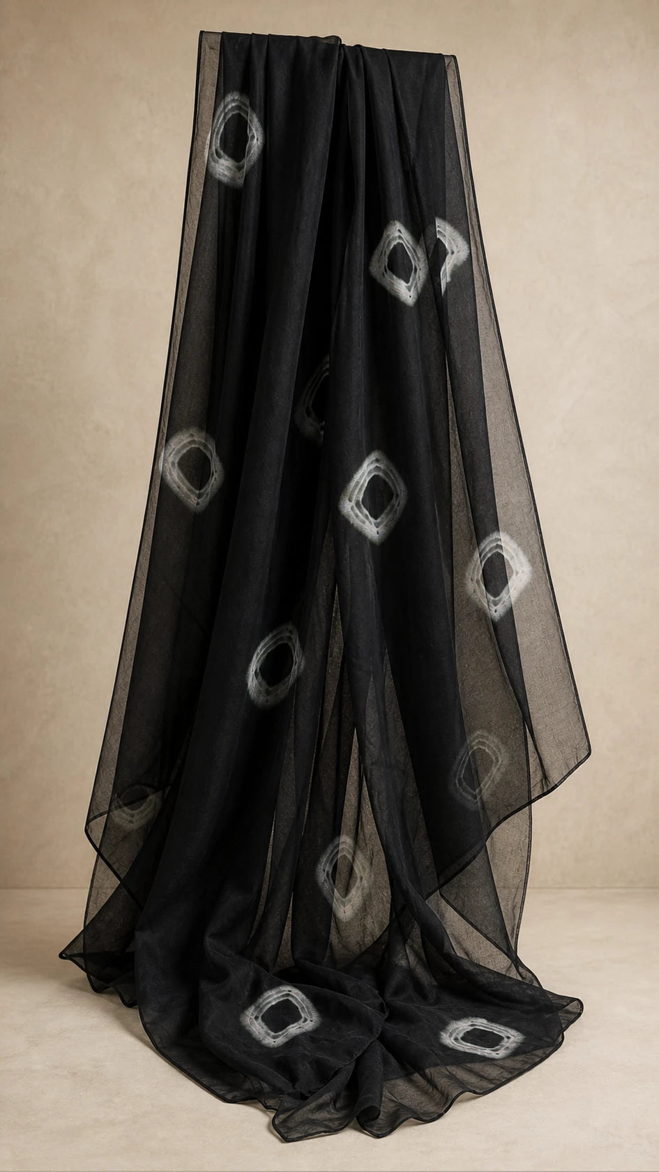 Nazm Black & Ivory Plus-Size Cotton Embroidered 3-Piece Set sheer black patterned dupatta
