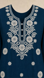 Neel Ink Navy Plus-Size Cotton Embroidered 3-Piece Set ivory botanical embroidered neckline detail