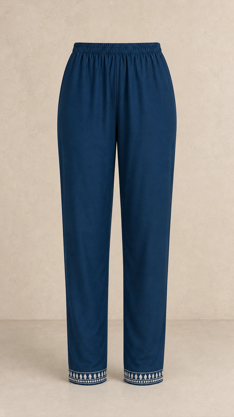 Neel Ink Navy Plus-Size Cotton Embroidered 3-Piece Set matching ink navy trousers with embroidered ankles