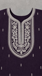 Noorani Champagne Embroidered 3-Piece Suit Set – Dark Aubergine Plum – embroidered neckline detail