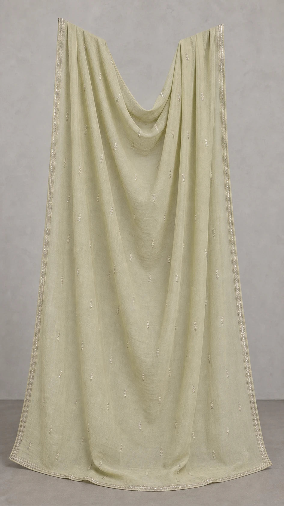Noorani Champagne Embroidered 3-Piece Suit Set – Deep Petrol Teal – pale champagne-sage dupatta