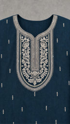 Noorani Champagne Embroidered 3-Piece Suit Set – Deep Petrol Teal – embroidered neckline detail