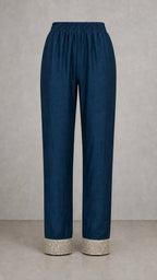 Noorani Champagne Embroidered 3-Piece Suit Set – Deep Petrol Teal – matching trousers with embroidered ankles