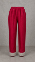 Noorani Champagne Embroidered 3-Piece Suit Set – Deep Raspberry Pink – matching trousers with embroidered ankles
