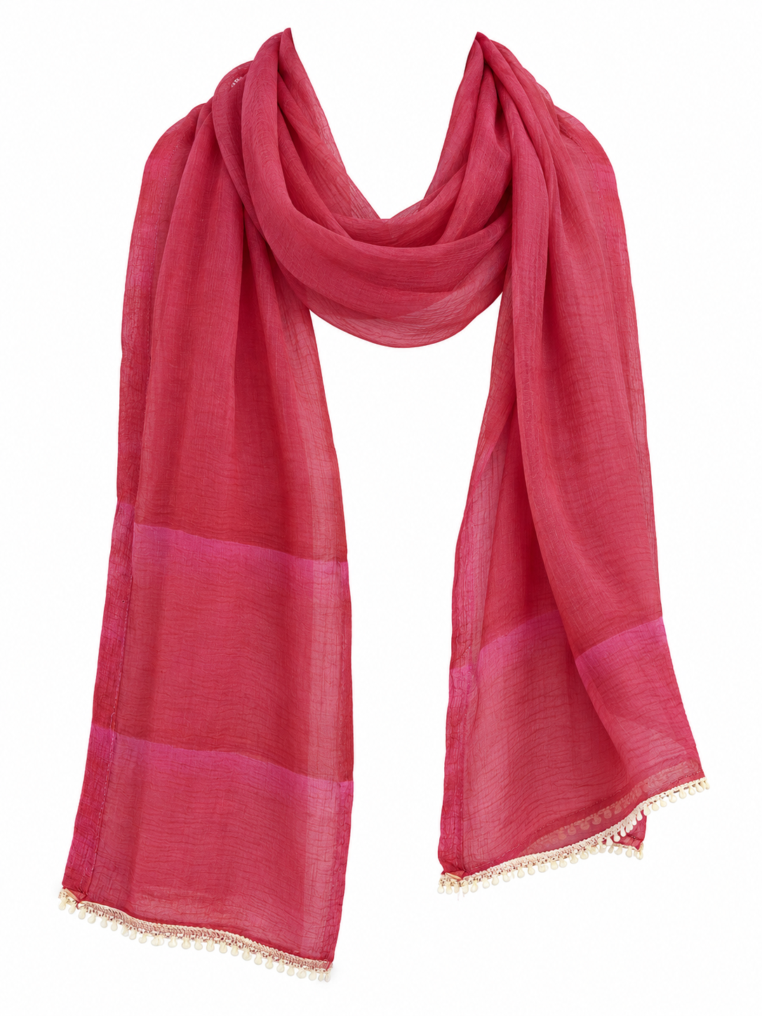 Pink | Dupatta | Pink dupatta for the Rangoli Girls Tassel Salwar Suit, with light textured fabric and cream edge trim.