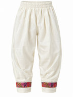 Pink | Salwar pants | Ivory salwar trousers for the Rangoli Girls Tassel Salwar Suit with elastic waist and pink multicolored ankle bands.
