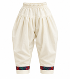 Plum | Salwar pants | Ivory salwar trousers for the Rangoli Girls Tassel Salwar Suit with elastic waist and plum multicolored ankle bands.