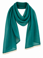 Teal | Dupatta | Teal dupatta for the Rangoli Girls Tassel Salwar Suit, with light textured fabric and cream edge trim.