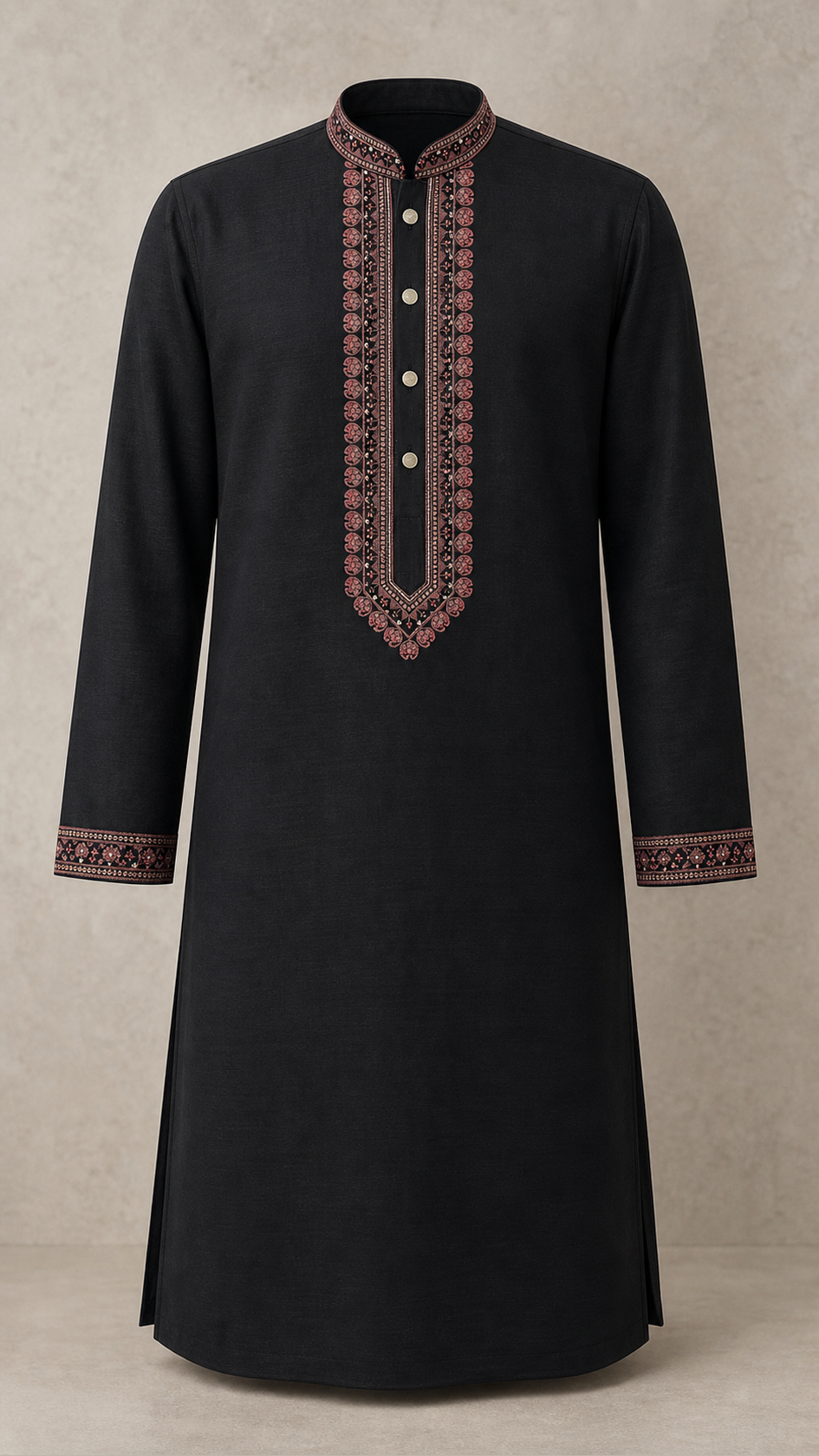 Rose Resham black embroidered kurta — front view
