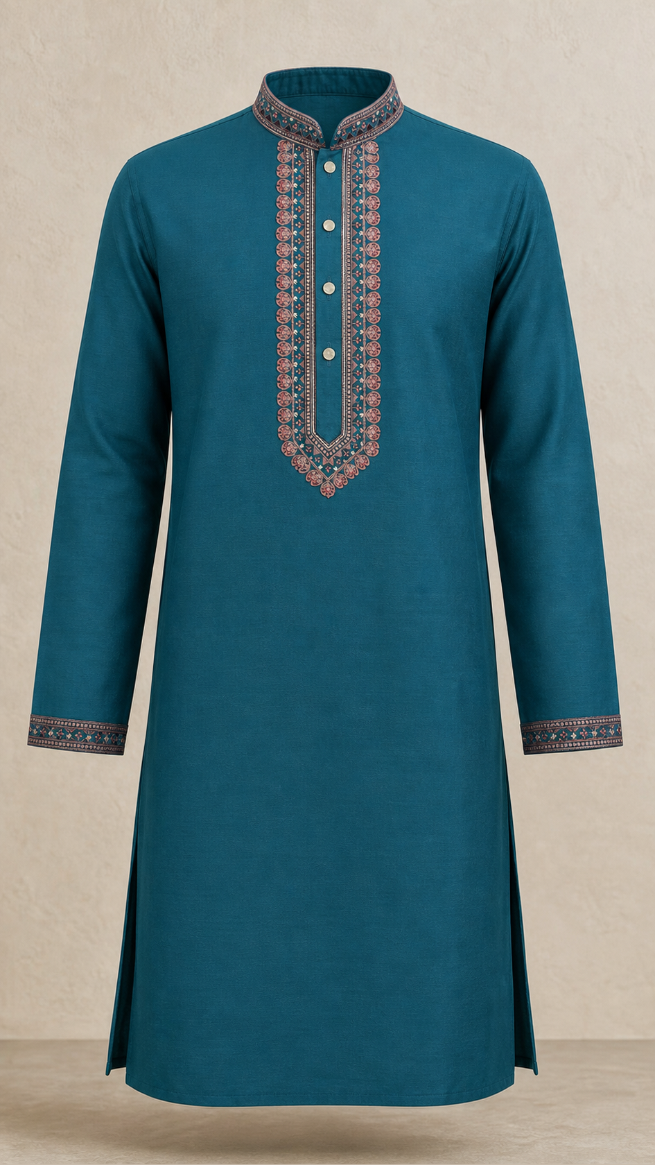 Rose Resham peacock teal embroidered kurta — front view