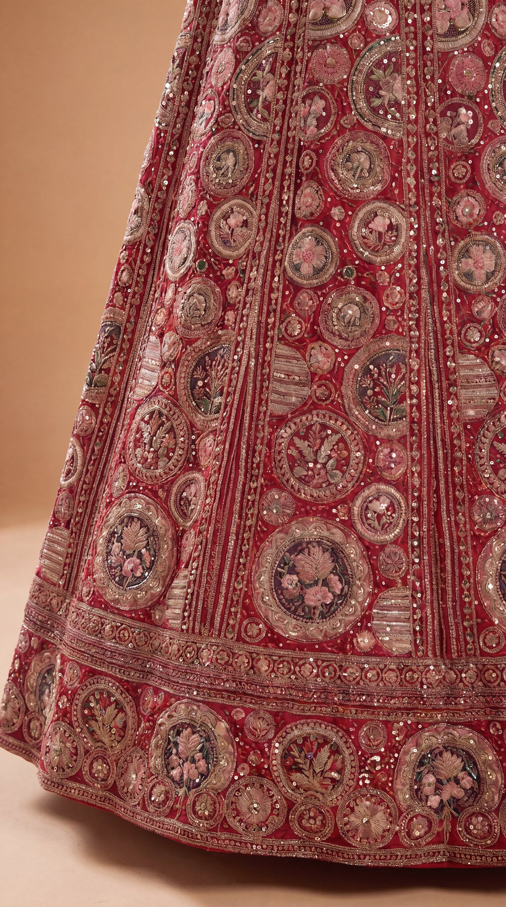 Rosette Laal Garden Lehenga Set - flared embroidered lehenga skirt detail - view 3