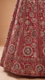 Rosette Laal Garden Lehenga Set - flared embroidered lehenga skirt detail - view 3