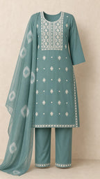 Saba Sage Plus-Size Cotton Embroidered 3-Piece Set complete three-piece set with dupatta