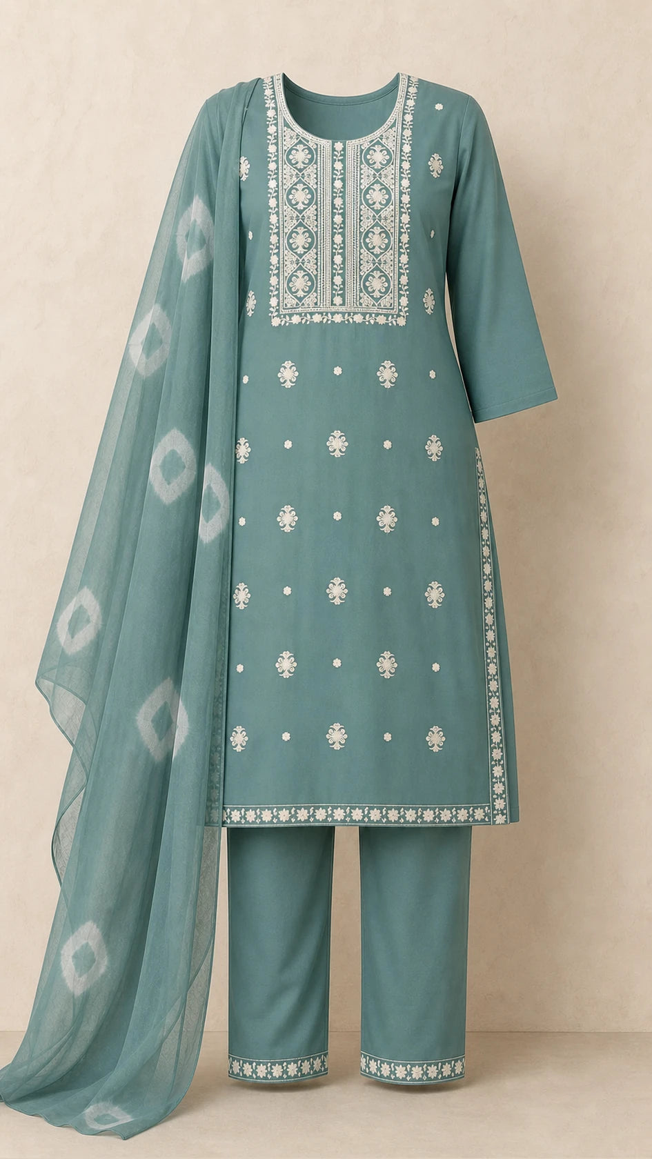 Saba Sage Plus-Size Cotton Embroidered 3-Piece Set complete three-piece set with dupatta