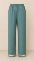 Saba Sage Plus-Size Cotton Embroidered 3-Piece Set matching sage trousers with embroidered ankles