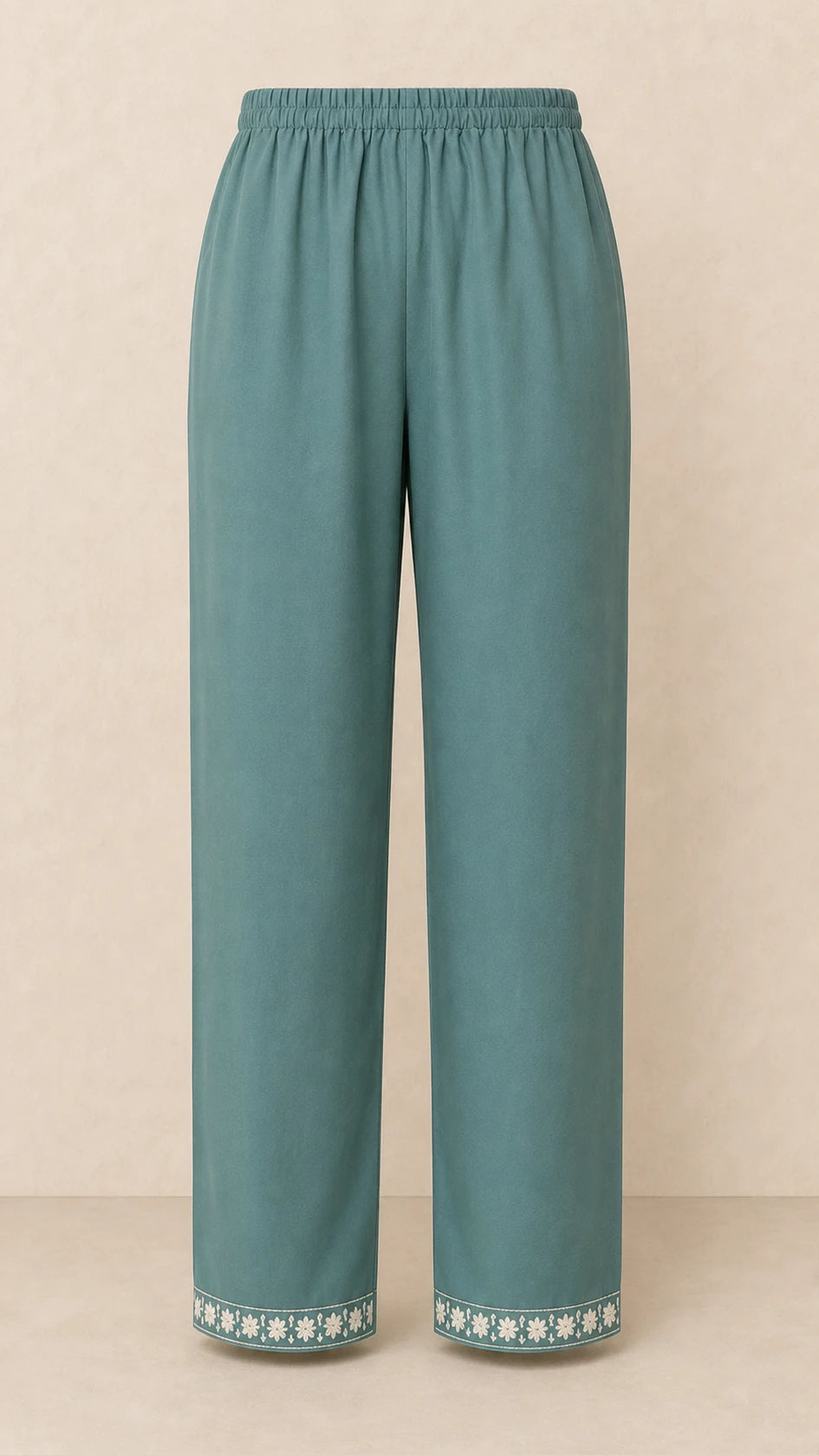 Saba Sage Plus-Size Cotton Embroidered 3-Piece Set matching sage trousers with embroidered ankles